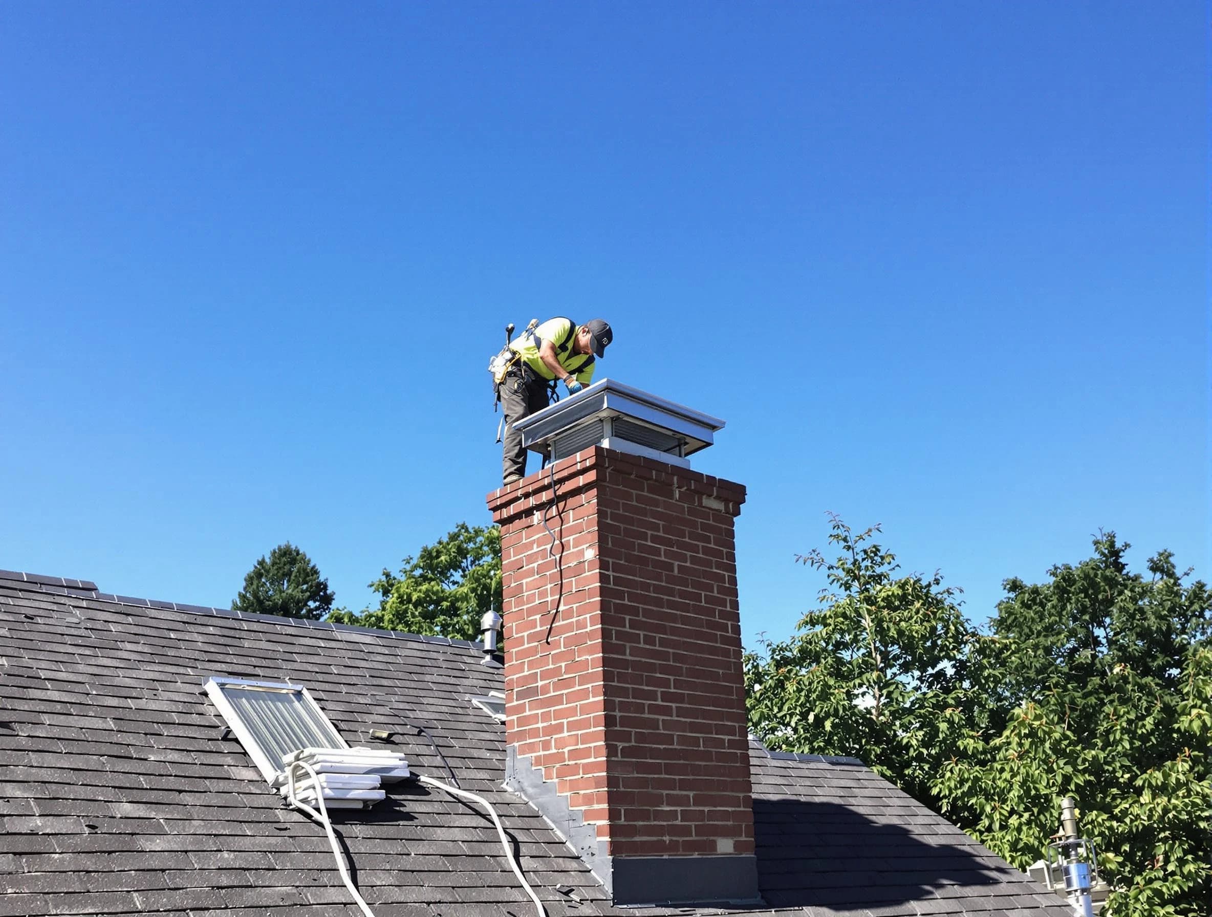 Slaughterville Chimney Sweep technician measuring a chimney cap in Slaughterville, OK