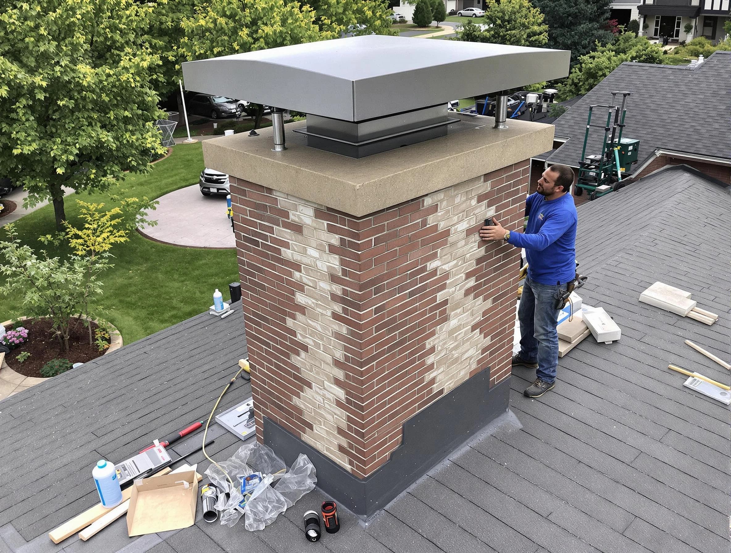 Slaughterville Chimney Sweep team working on a custom chimney remodel in Slaughterville, OK