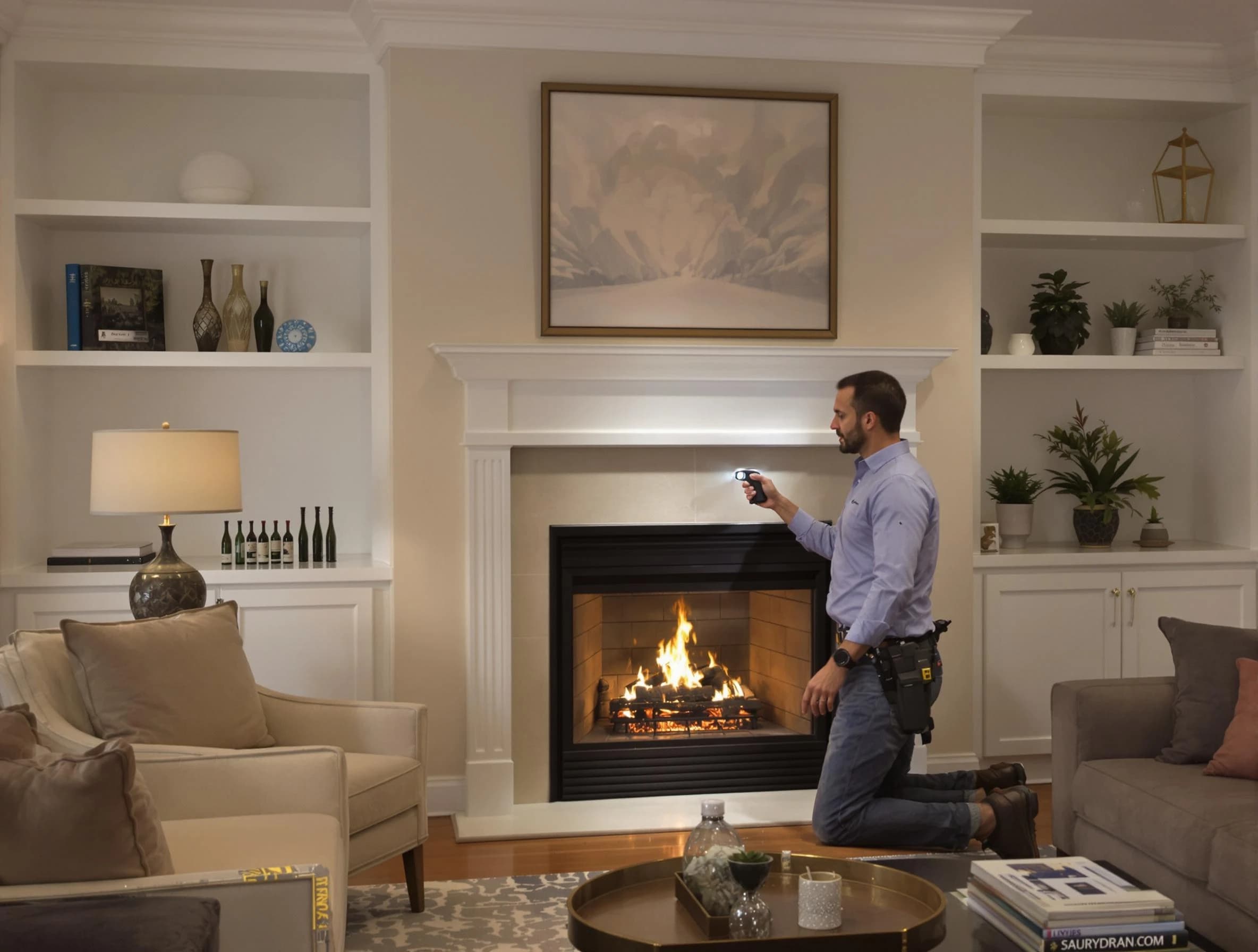 Slaughterville Chimney Sweep conducting a fireplace safety inspection in Slaughterville, OK