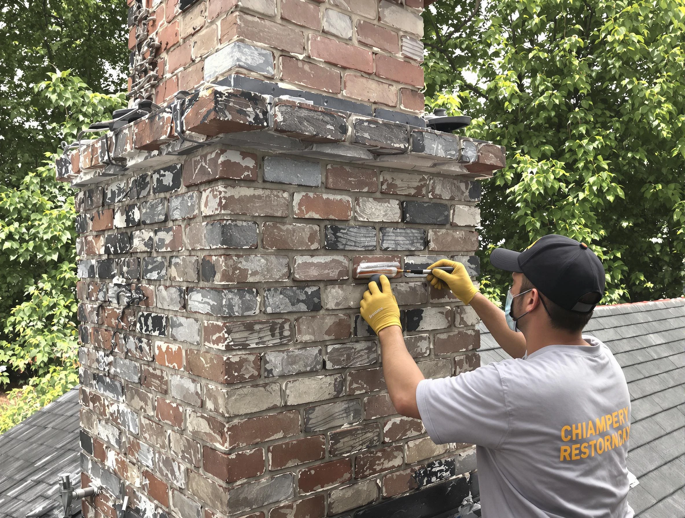 In-progress chimney restoration by Slaughterville Chimney Sweep in Slaughterville, OK